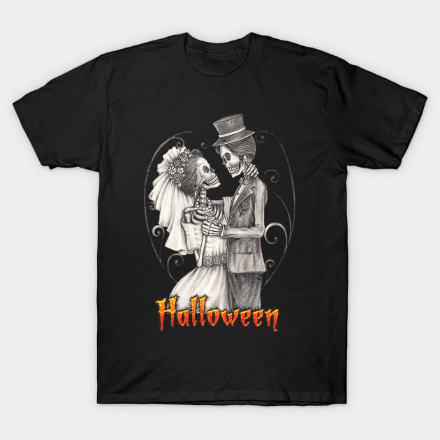 Halloween Wedding Day in October Bride and Groom T-Shirt by schaefersialice